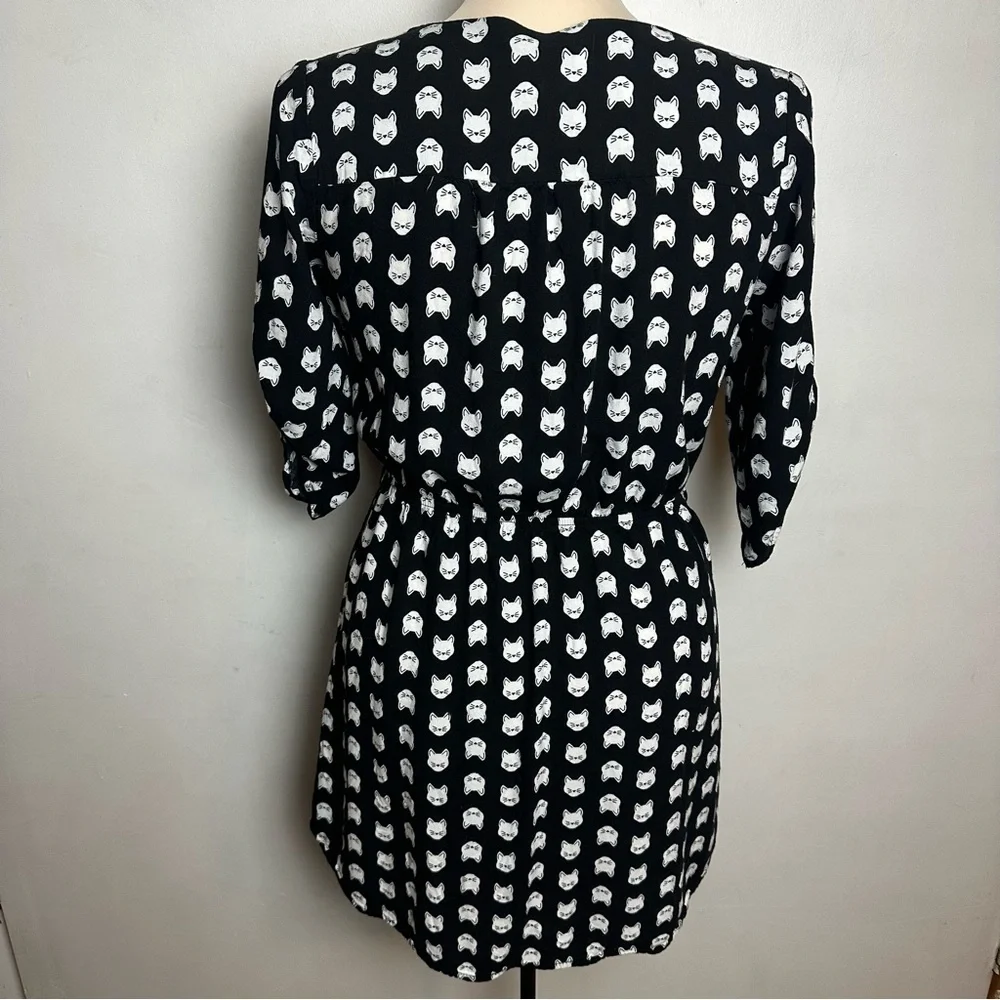 Mimi Chica Cat Mini Dress Women's Medium Black White Pockets Button Front